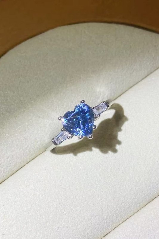 1 Carat Moissanite Heart - Shaped Platinum - Plated Ring in Blue - ShalayeFashion