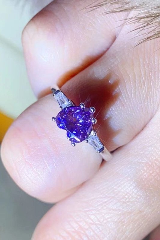 1 Carat Moissanite Heart - Shaped Platinum - Plated Ring in Purple - ShalayeFashion