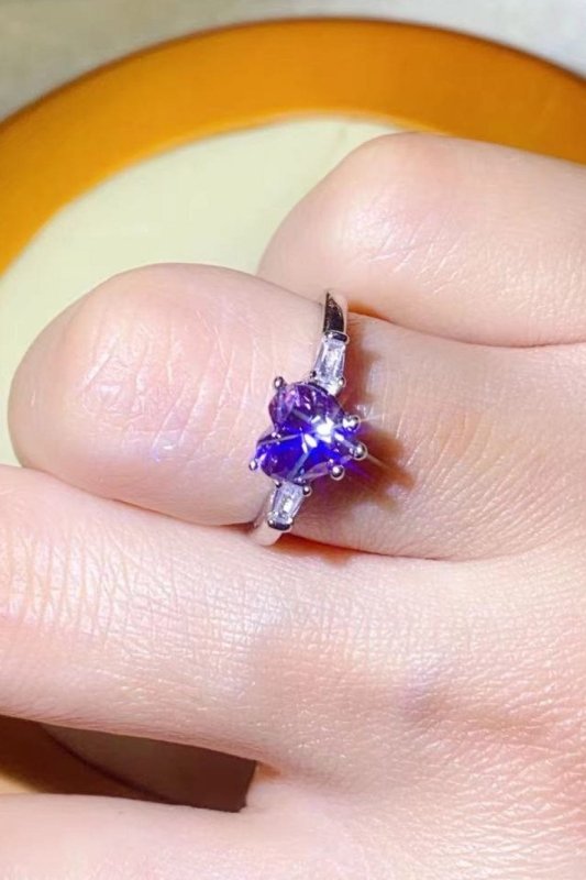 1 Carat Moissanite Heart - Shaped Platinum - Plated Ring in Purple - ShalayeFashion