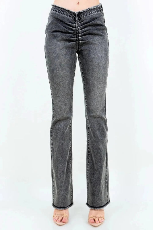 American Bazi V - Cut Ruched Flare Pants - ShalayeFashion