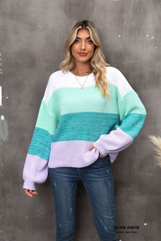 Angel Wings Color Block Round Neck Dropped Shoulder Sweater - ShalayeFashion