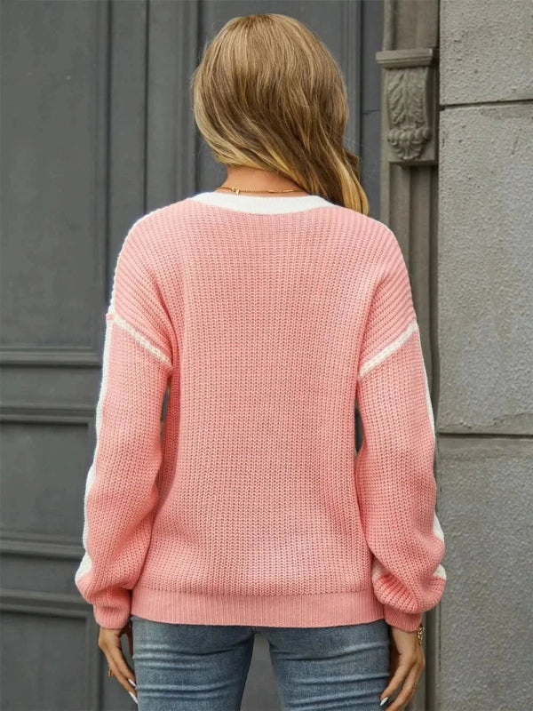 Angel Wings Contrast Round Neck Dropped Shoulder Sweater - ShalayeFashion
