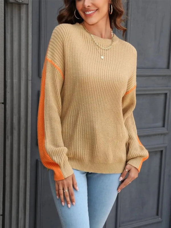 Angel Wings Contrast Round Neck Dropped Shoulder Sweater - ShalayeFashion