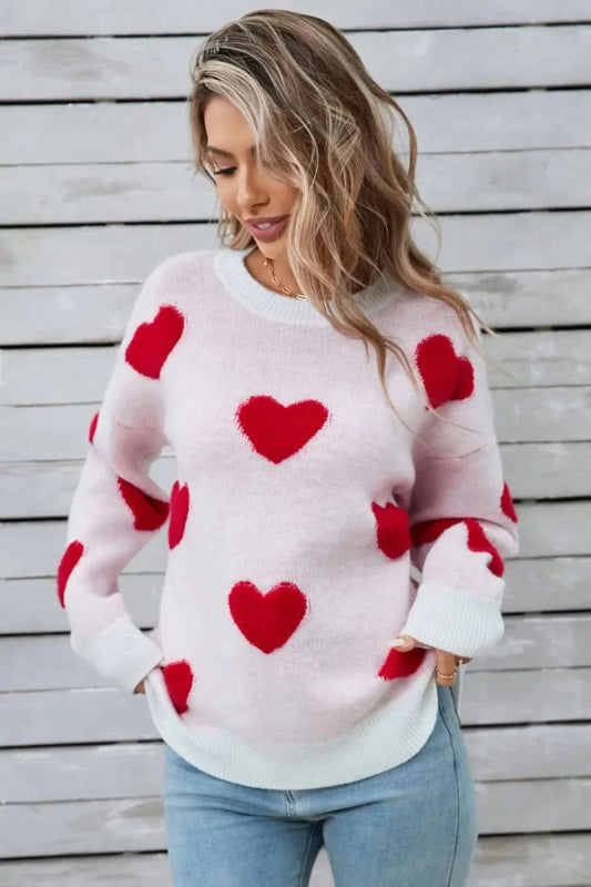 Angel Wings Heart Round Neck Long Sleeve Sweater - ShalayeFashion