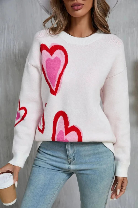 Angel Wings Heart Round Neck Long Sleeve Sweater - ShalayeFashion