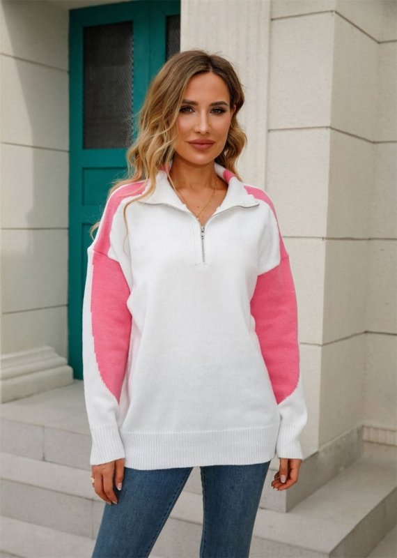 Angel Wings Two - Tone Collared Neck Dropped Shoulder Knit Top - ShalayeFashion