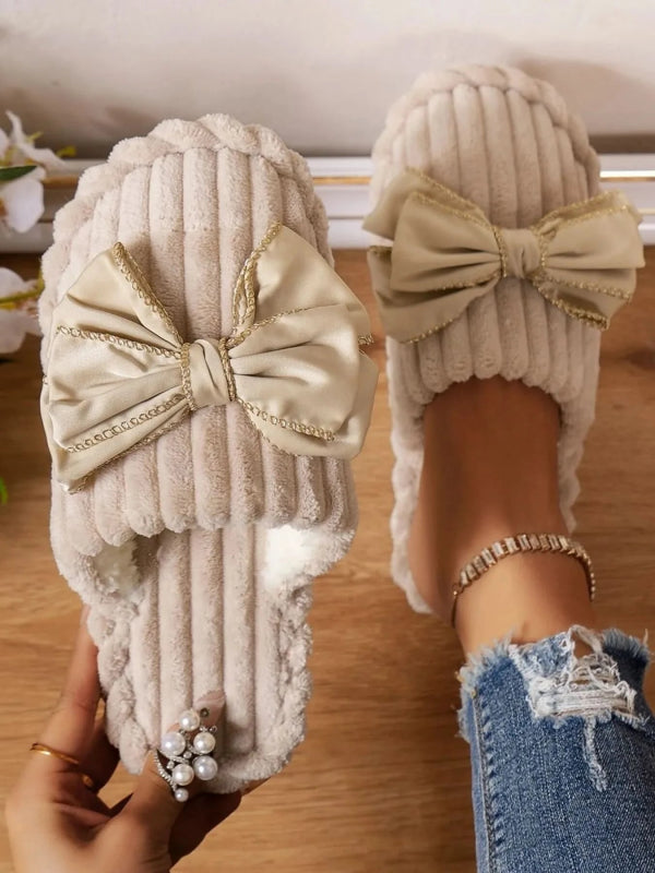 Bow Embellished Indoor Slippers - ShalayeFashion