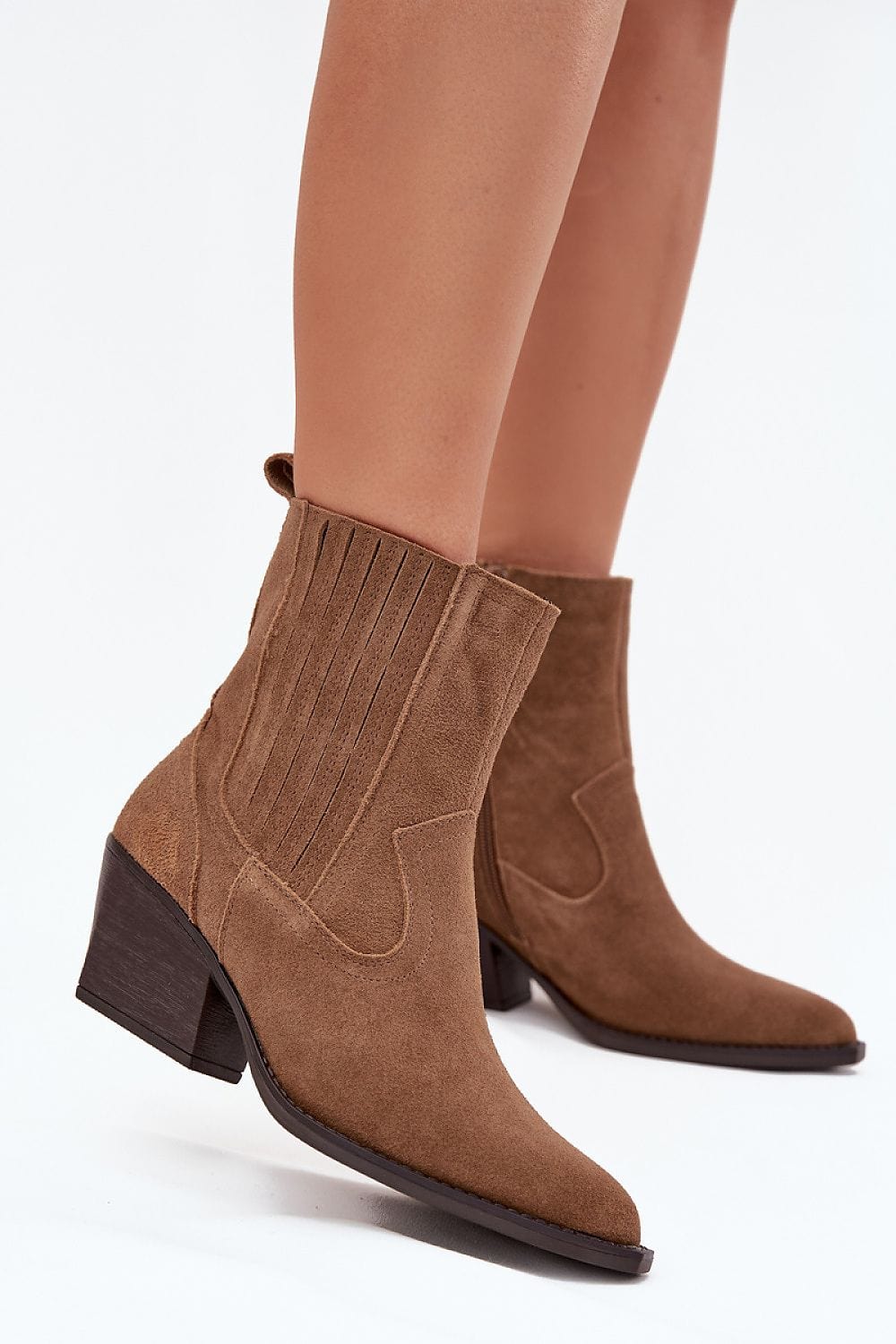 Cowgirl Heel Boots Women Suede Ankle - ShalayeFashion