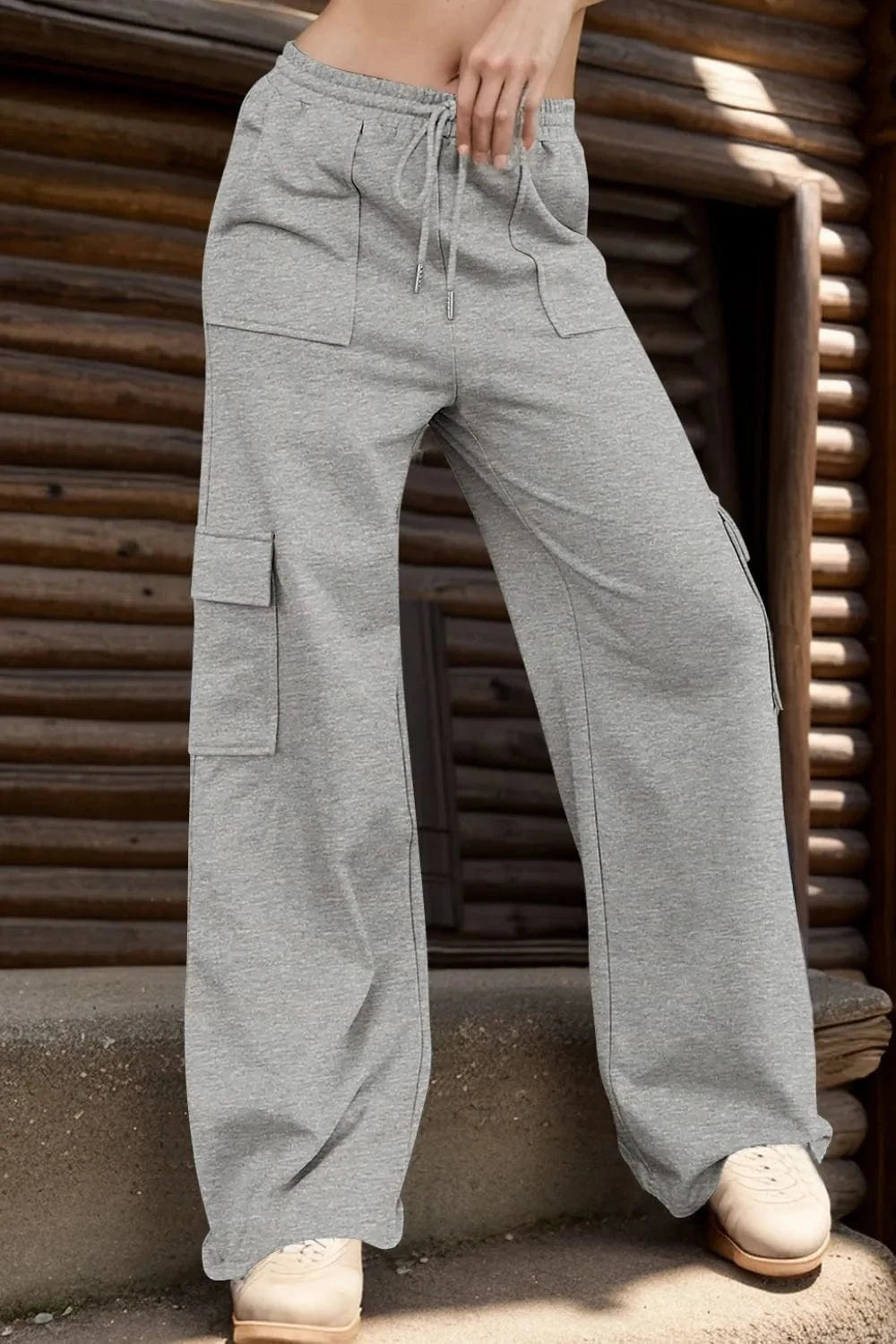 Drawstring Active Pants with Pockets - ShalayeFashion