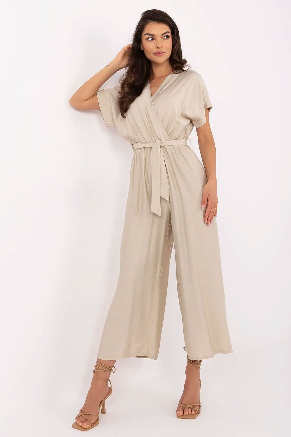 Elegant Jumpsuit Wrap Neckline Fabric Belt - ShalayeFashion