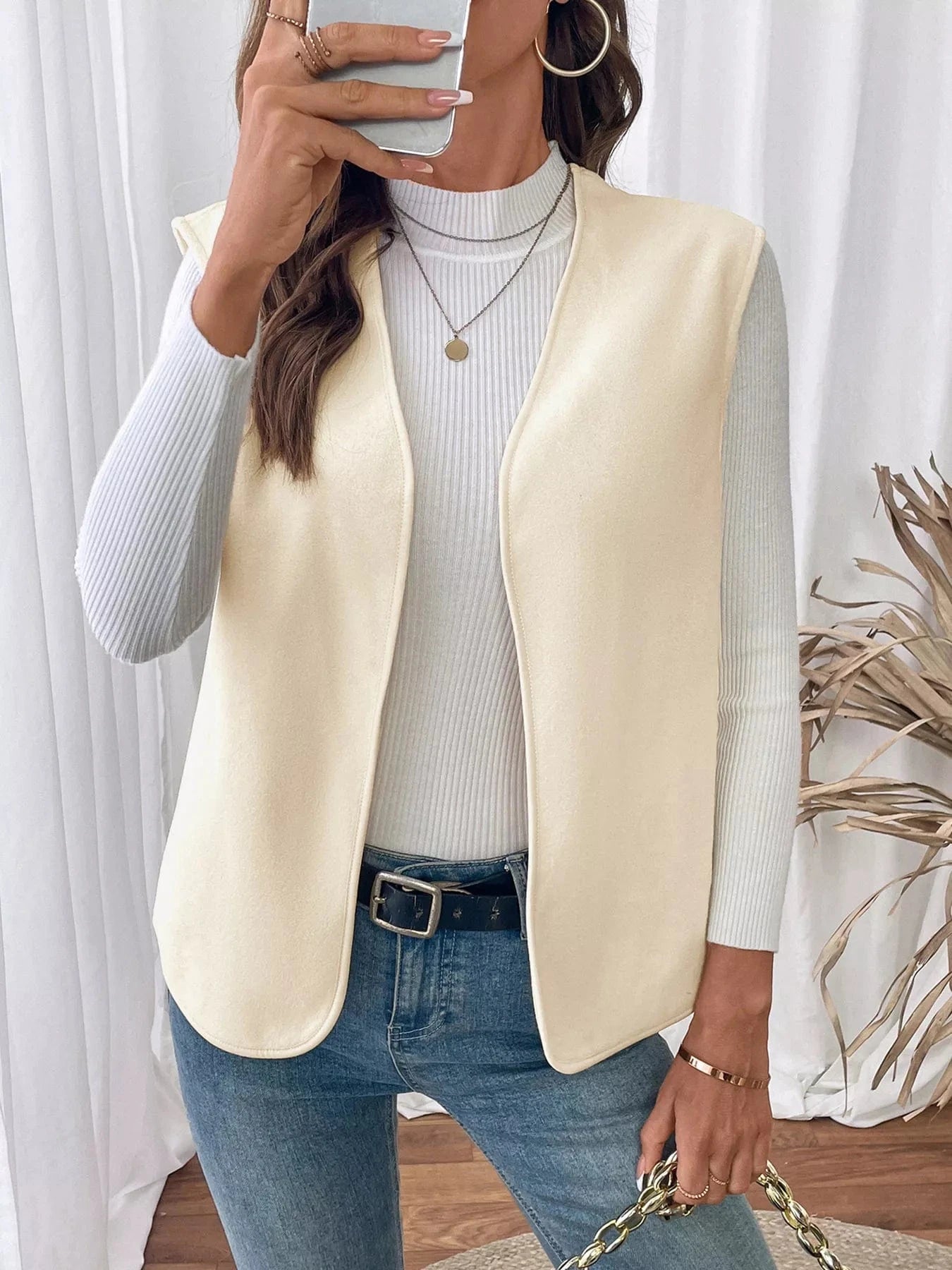 Full Size Open Front Vest Coat Plus Size - ShalayeFashion