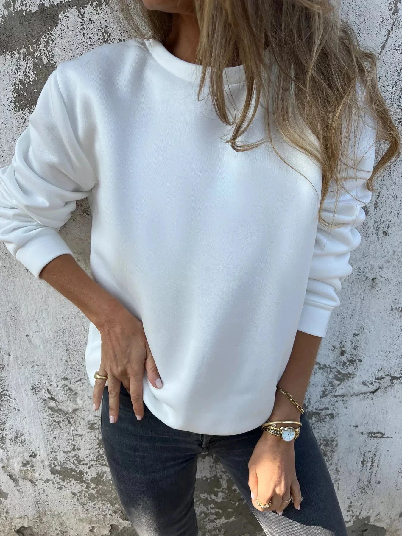 Full Size Round Neck Long Sleeve Sweatshirt Plus Size - ShalayeFashion