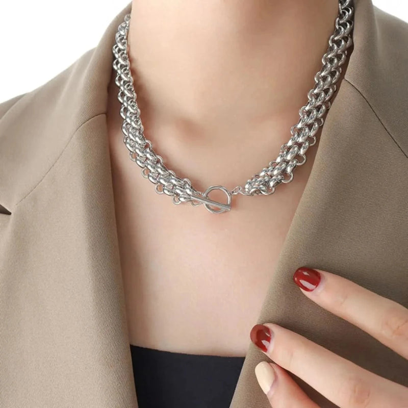 Gold Chain Link Jewelry Set with Necklace and Bracelet - ShalayeFashion