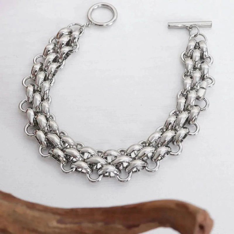 Gold Chain Link Jewelry Set with Necklace and Bracelet - ShalayeFashion