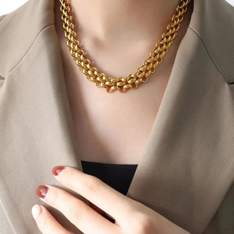 Gold Chain Link Jewelry Set with Necklace and Bracelet - ShalayeFashion