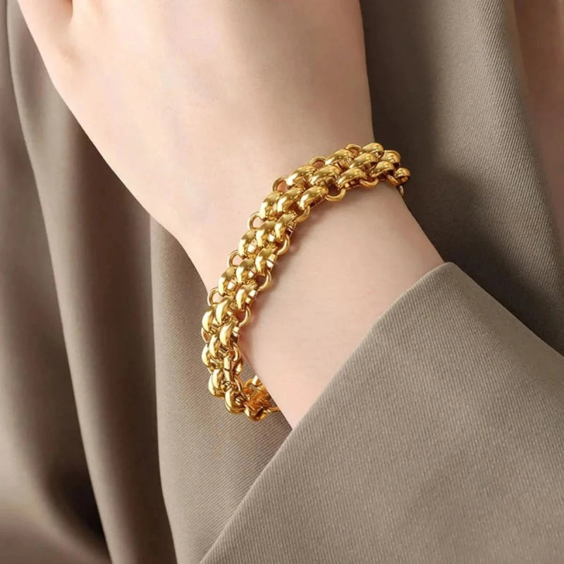 Gold Chain Link Jewelry Set with Necklace and Bracelet - ShalayeFashion