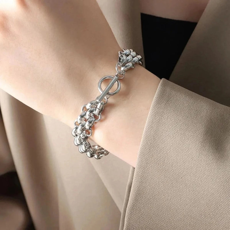 Gold Chain Link Jewelry Set with Necklace and Bracelet - ShalayeFashion