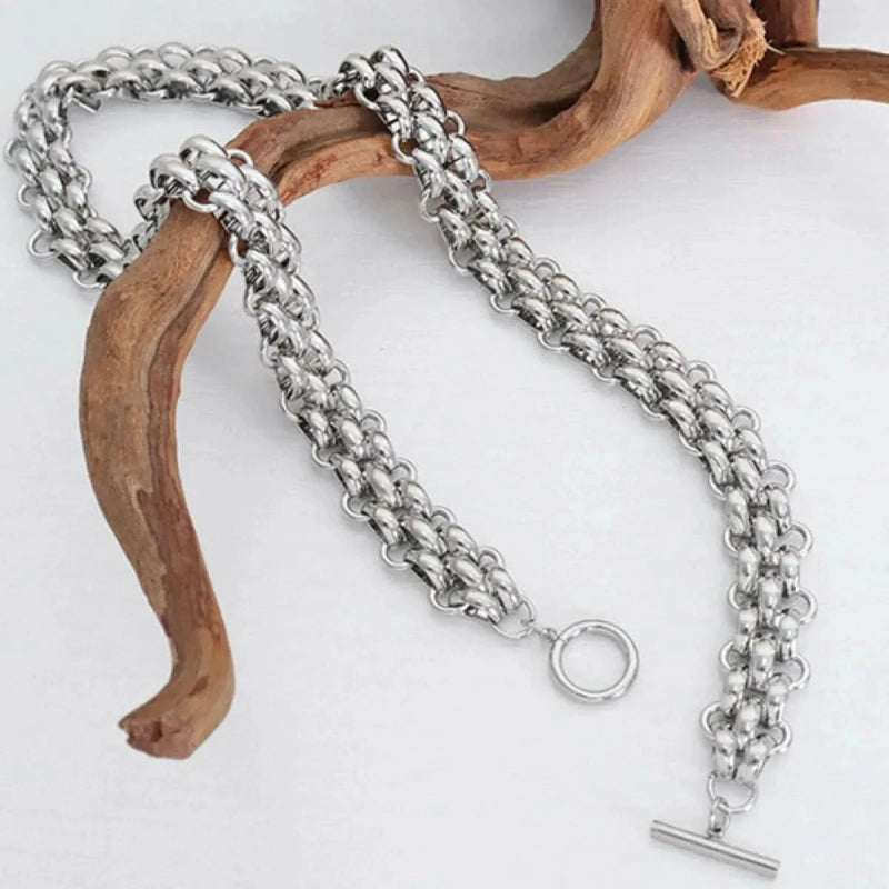 Gold Chain Link Jewelry Set with Necklace and Bracelet - ShalayeFashion