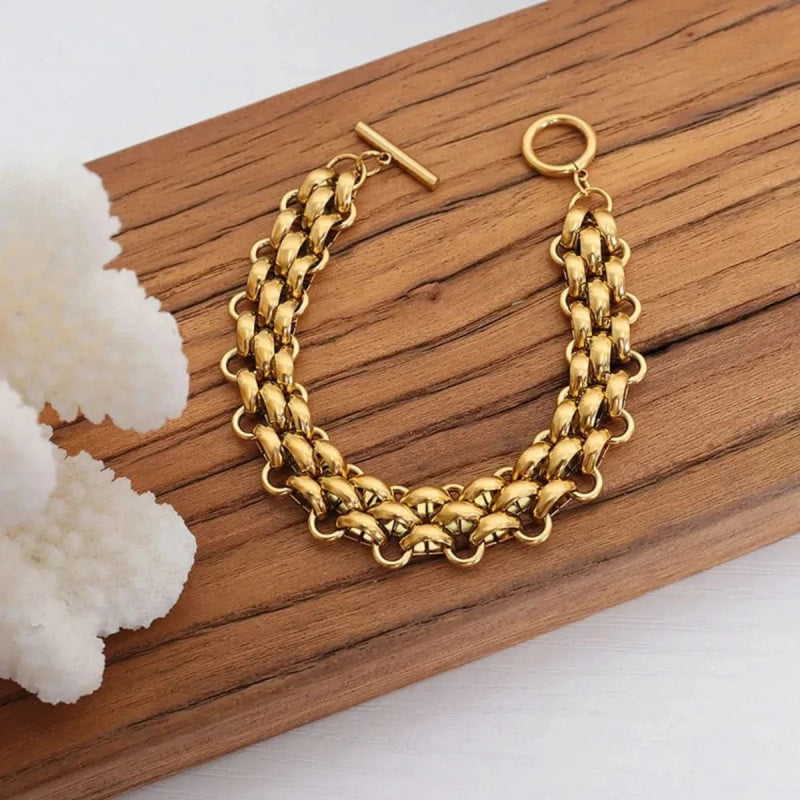 Gold Chain Link Jewelry Set with Necklace and Bracelet - ShalayeFashion