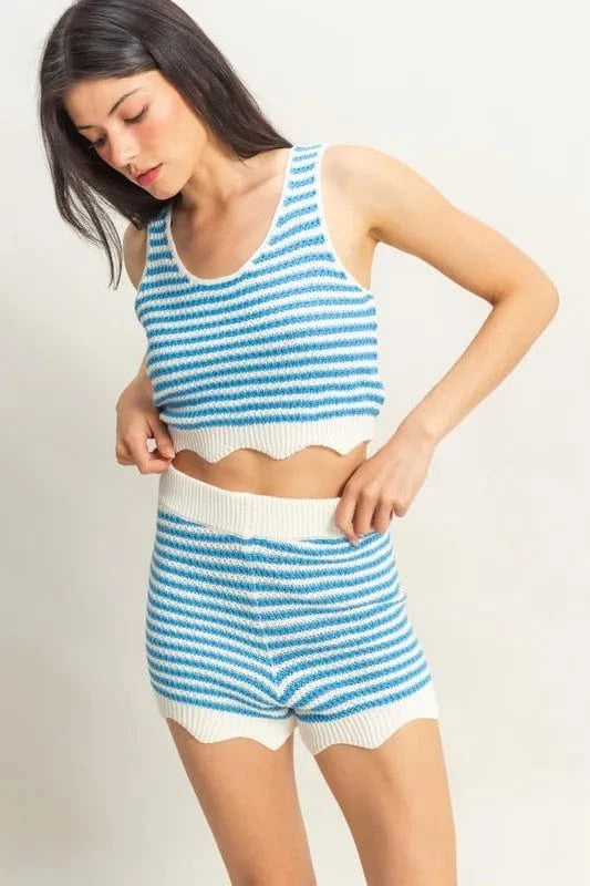 HYFVE Striped Cropped Tank and Shorts Set - ShalayeFashion