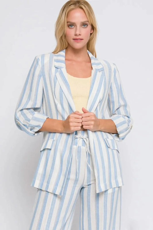 Love Tree Linen Woven Striped Blazer - ShalayeFashion