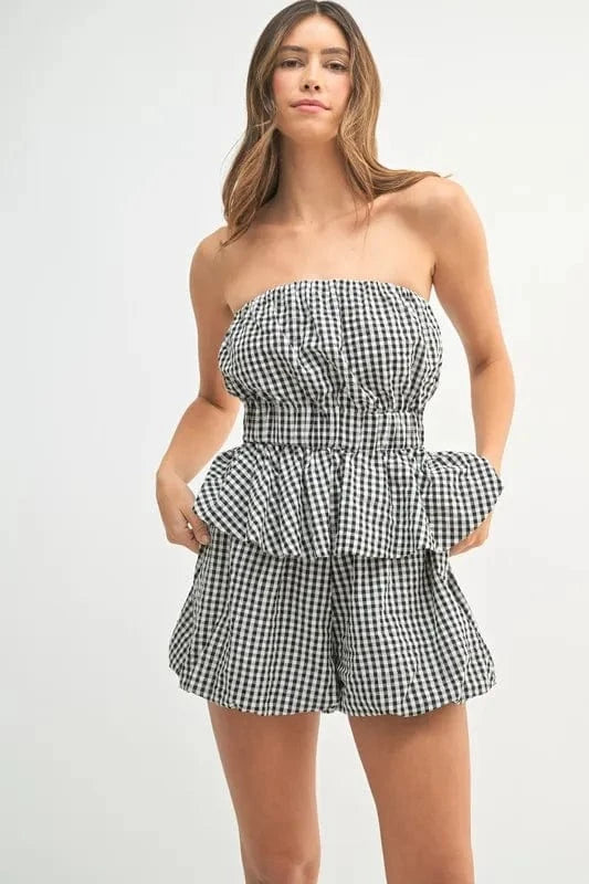 MABLE Gingham Tube Top and Shorts Set - ShalayeFashion