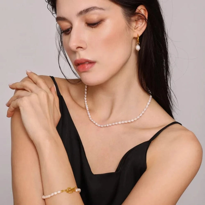 Pearl Necklace, Bracelet and Earrings 4 - Piece Jewelry Set - ShalayeFashion
