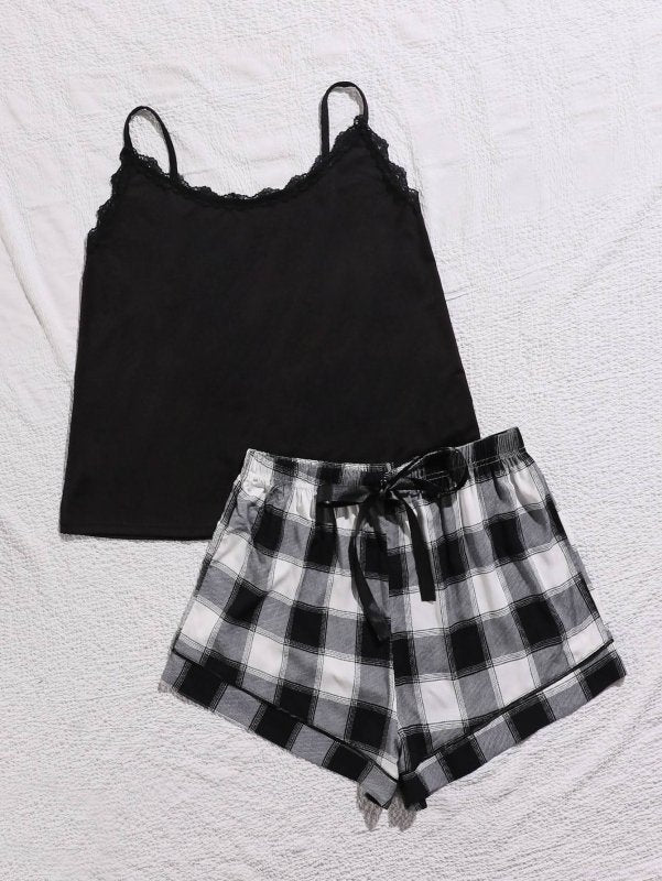 Plus Size Lace Cami & Shorts Pajama Set - ShalayeFashion