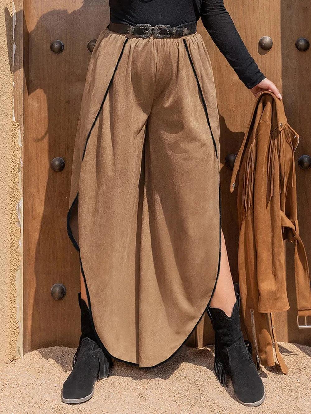 Plus Size Slit Wide Leg Pants - ShalayeFashion