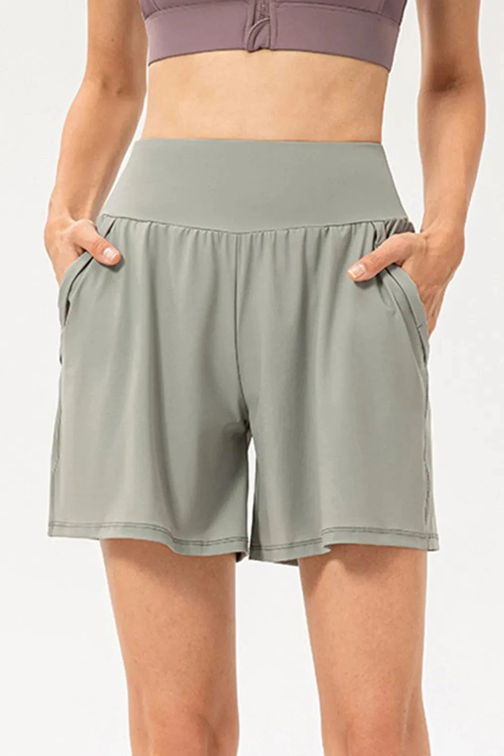 Pocketed Elastic Waist Active Shorts - ShalayeFashion