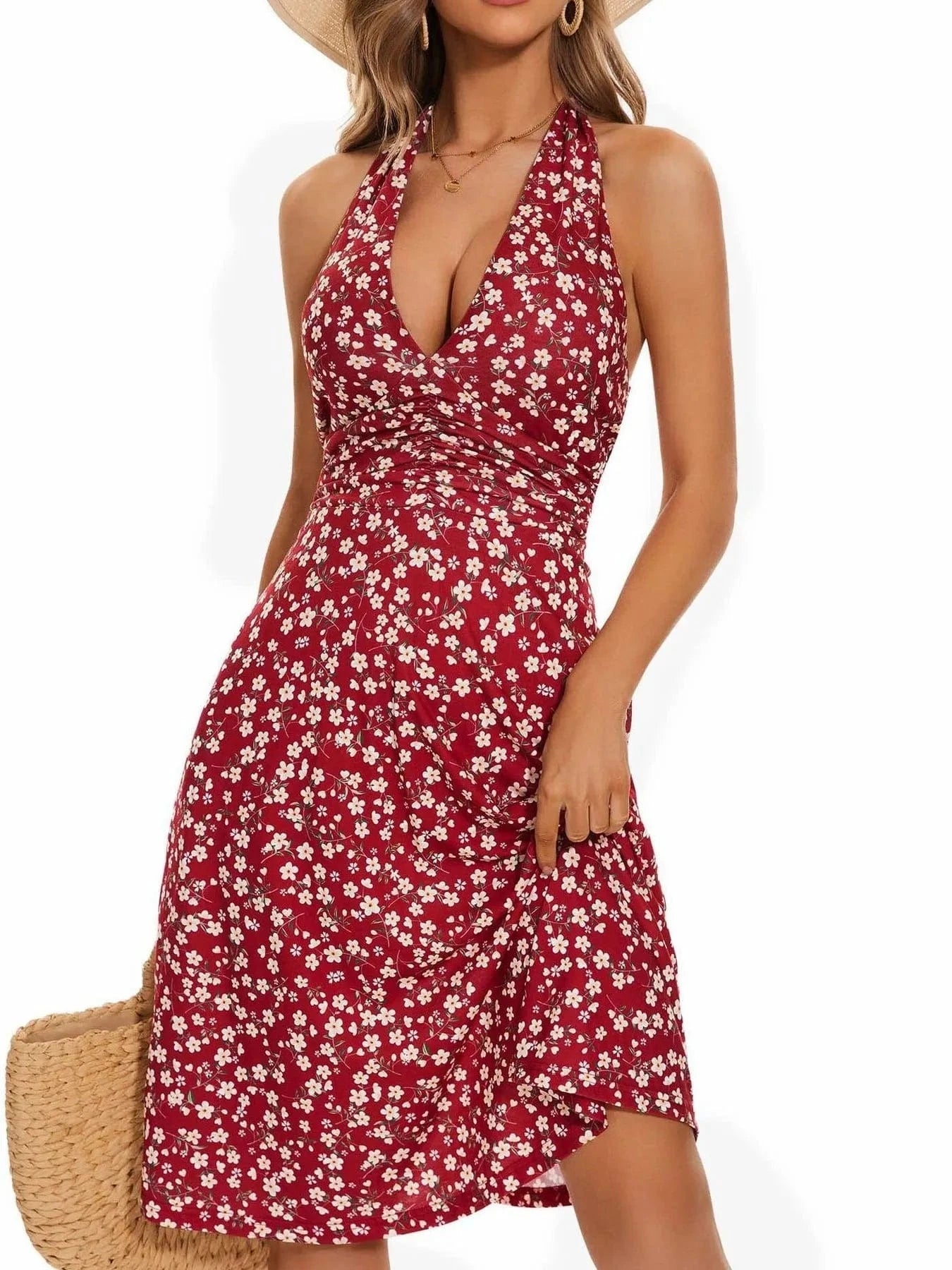 Printed Halter Neck Dress - ShalayeFashion