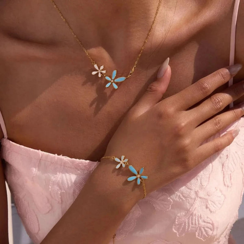 Resin Flower Necklace and Bracelet Jewelry Set - ShalayeFashion