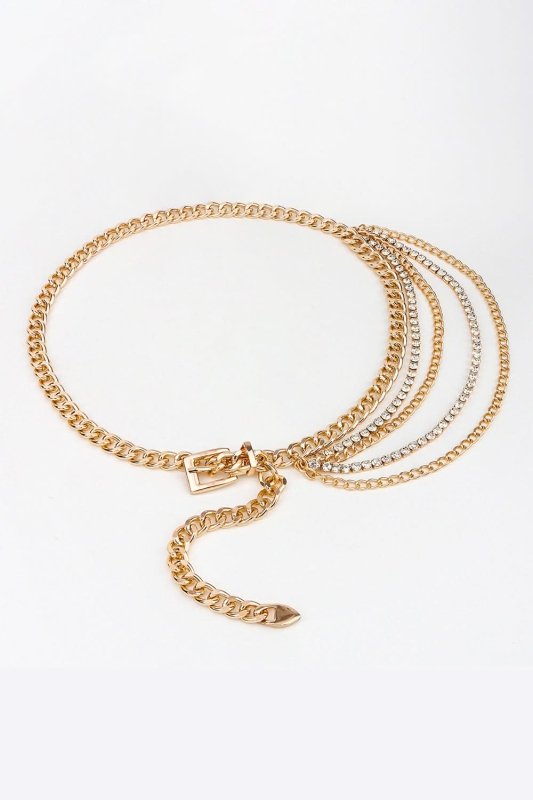 Rhinestone Decor Metal Chain Belt - ShalayeFashion