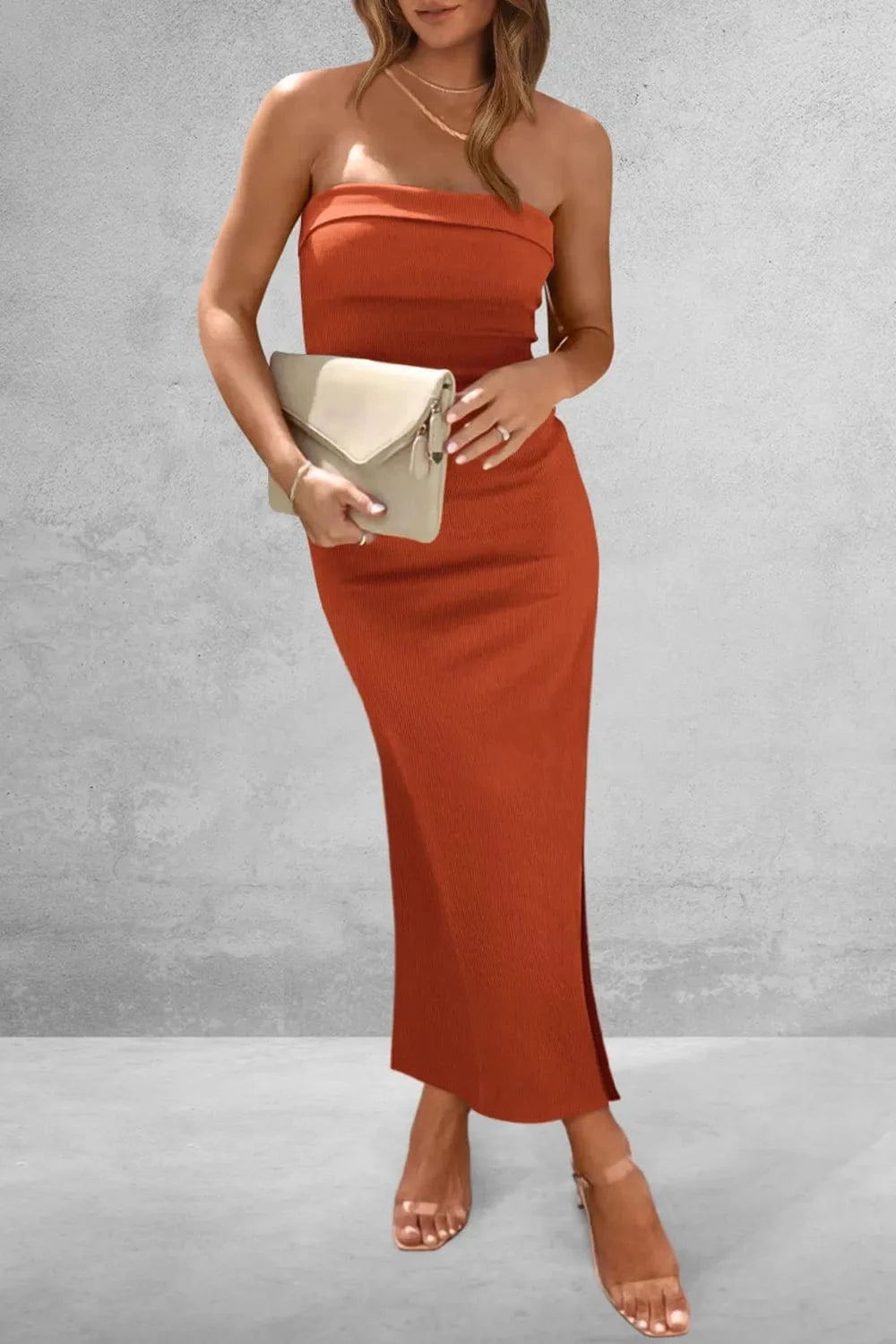 Slit Tube Midi Dress - ShalayeFashion
