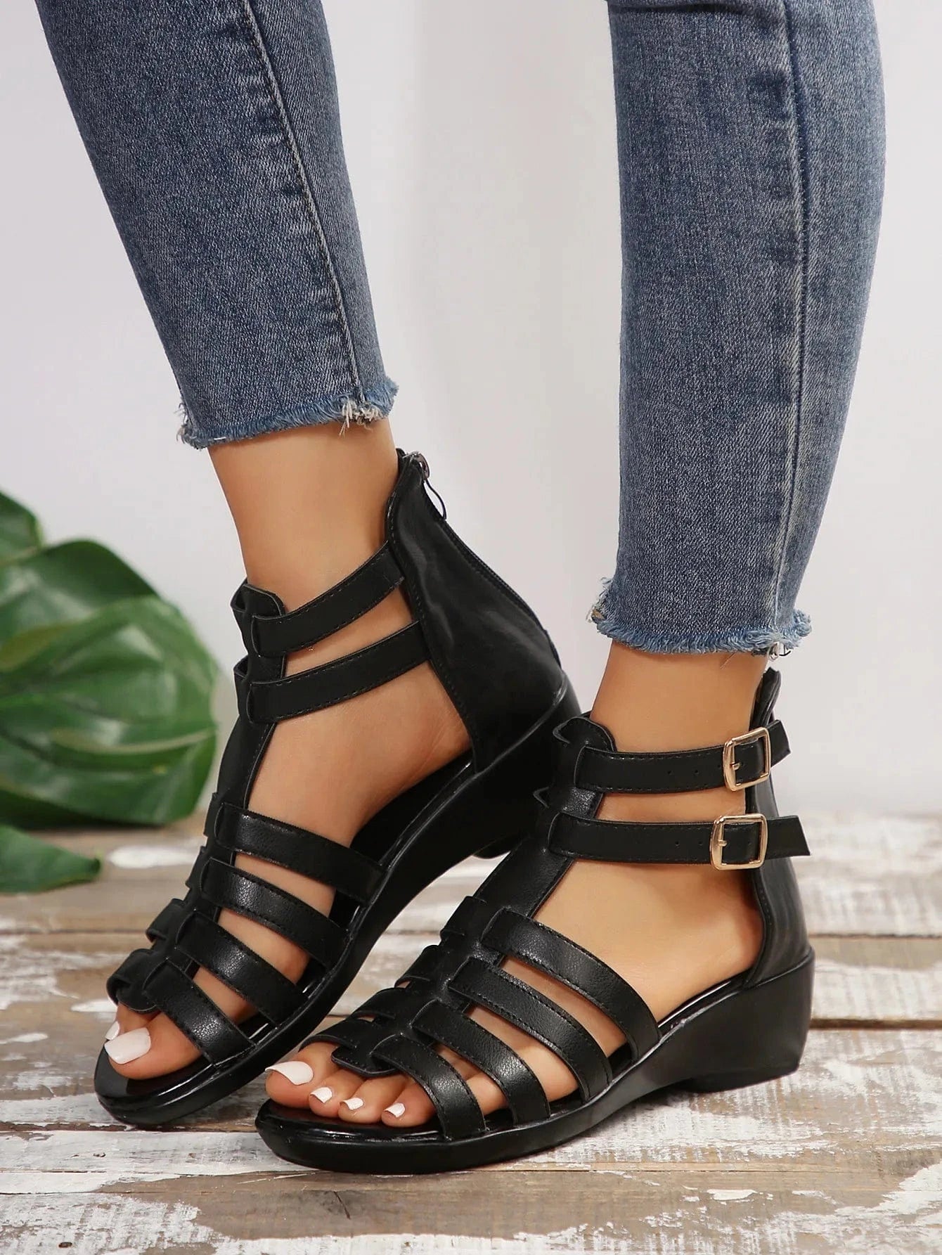 Strappy Wedge Buckle Sandals - ShalayeFashion