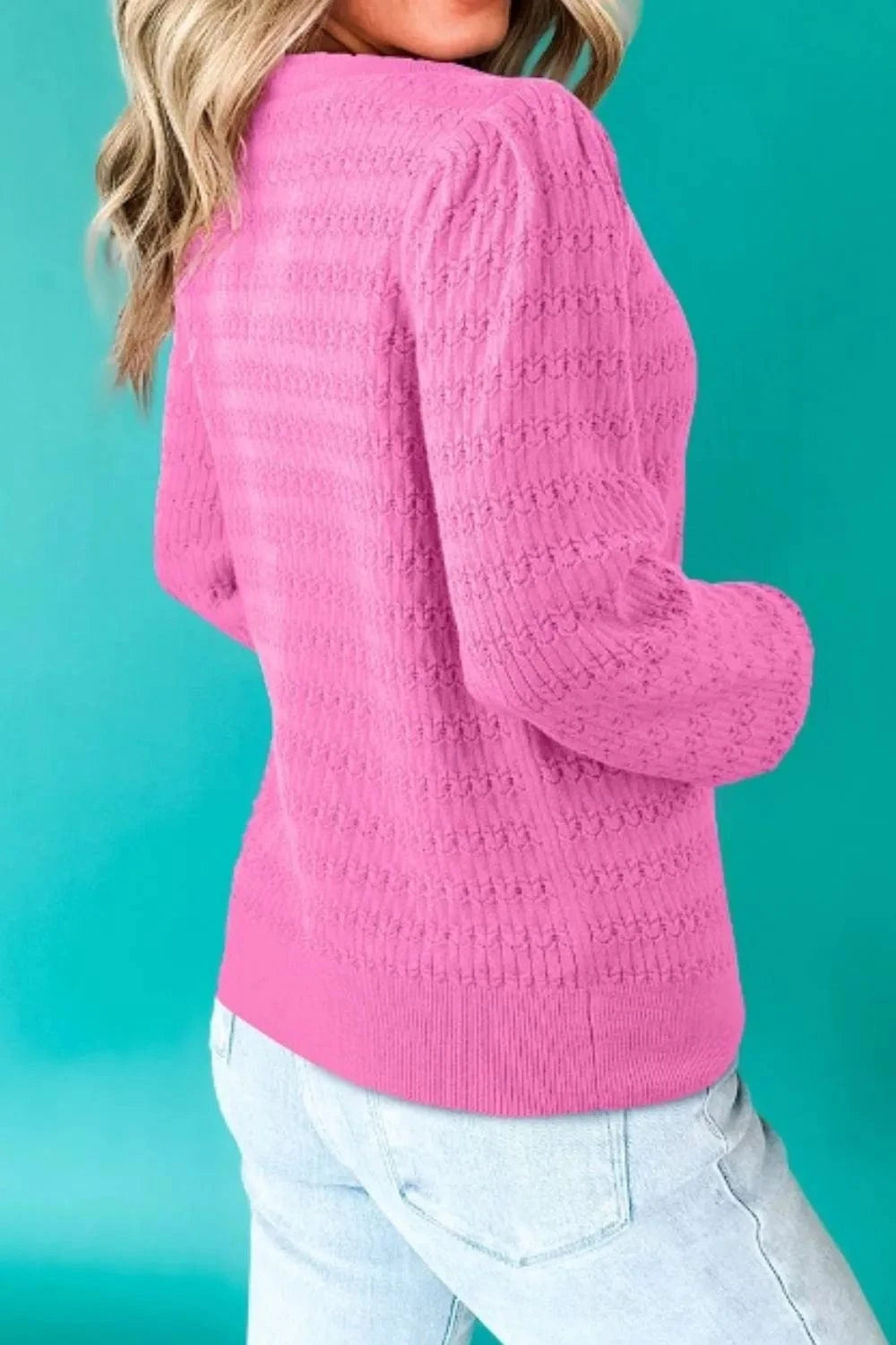 Texture Round Neck Long Sleeve Sweater - ShalayeFashion