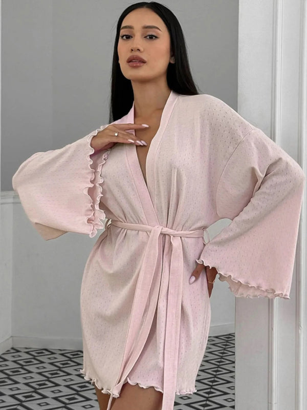 Tie Waist Kimono Sleeve Lounge Nightgown - ShalayeFashion