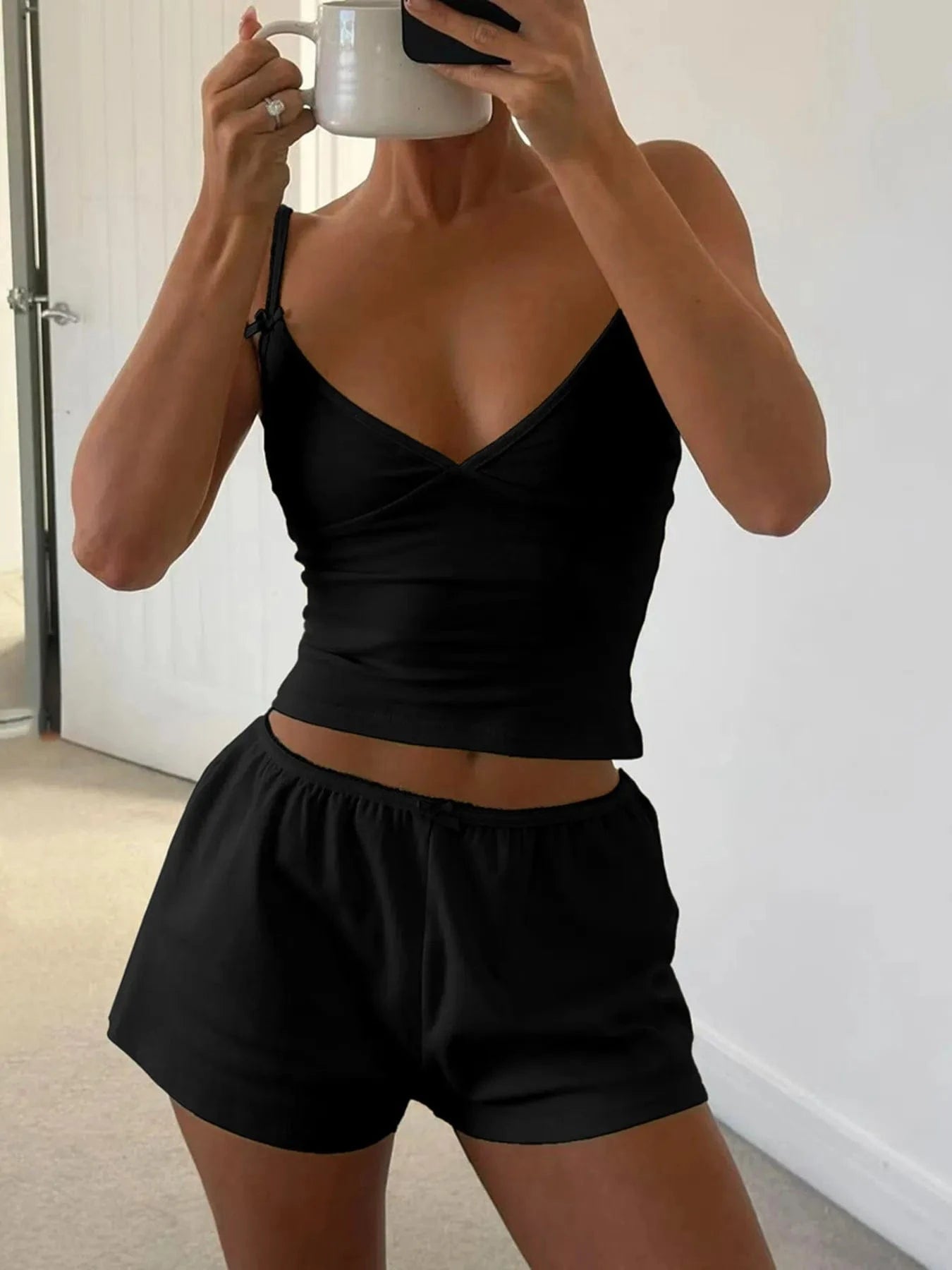 V - Neck Cami and Shorts Set - ShalayeFashion