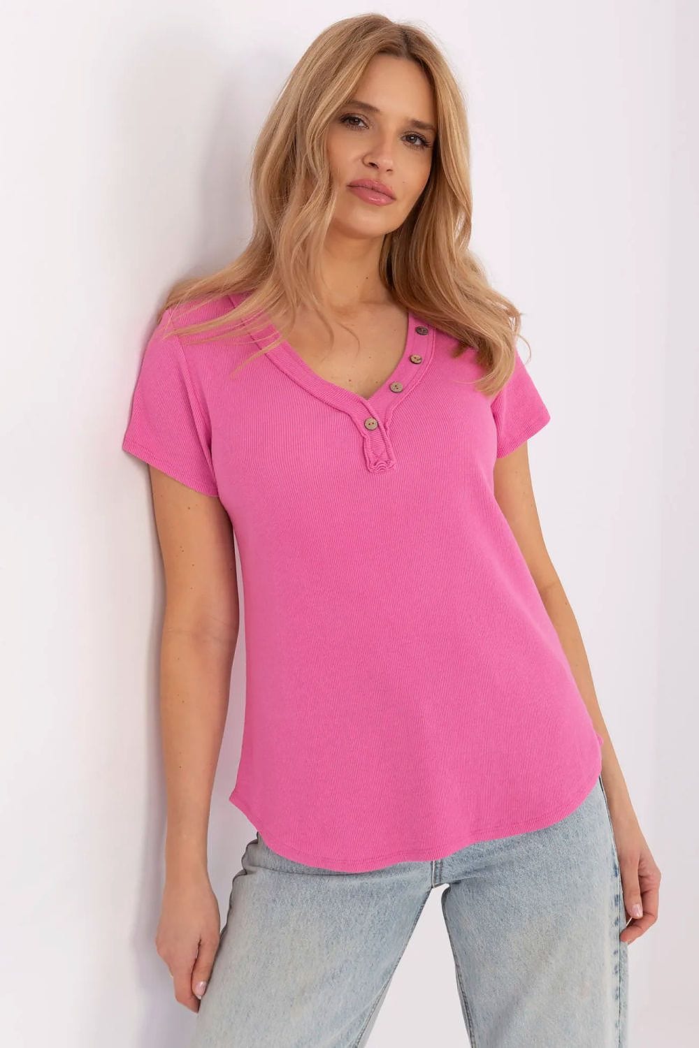Women Fitted Blouse V Neck Ribbed - ShalayeFashion