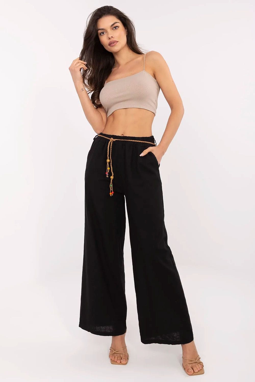 Women High Waist Trousers Linen Cotton - ShalayeFashion