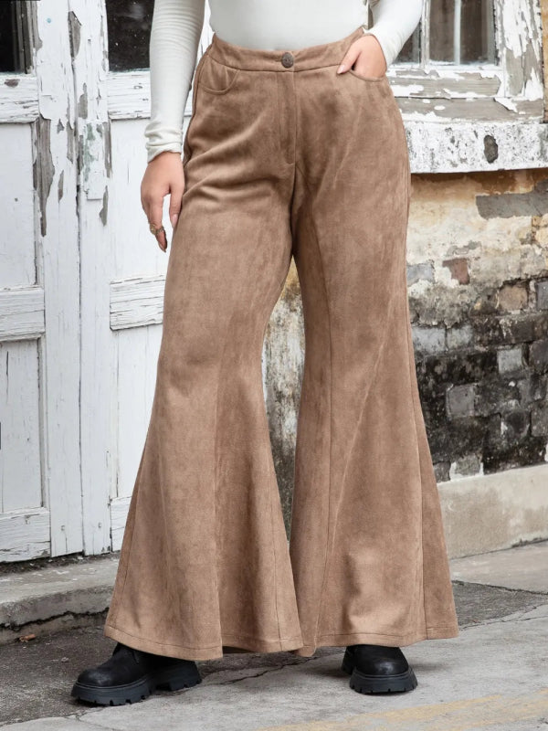 Women Plus Size Pocket Flare Pants - ShalayeFashion