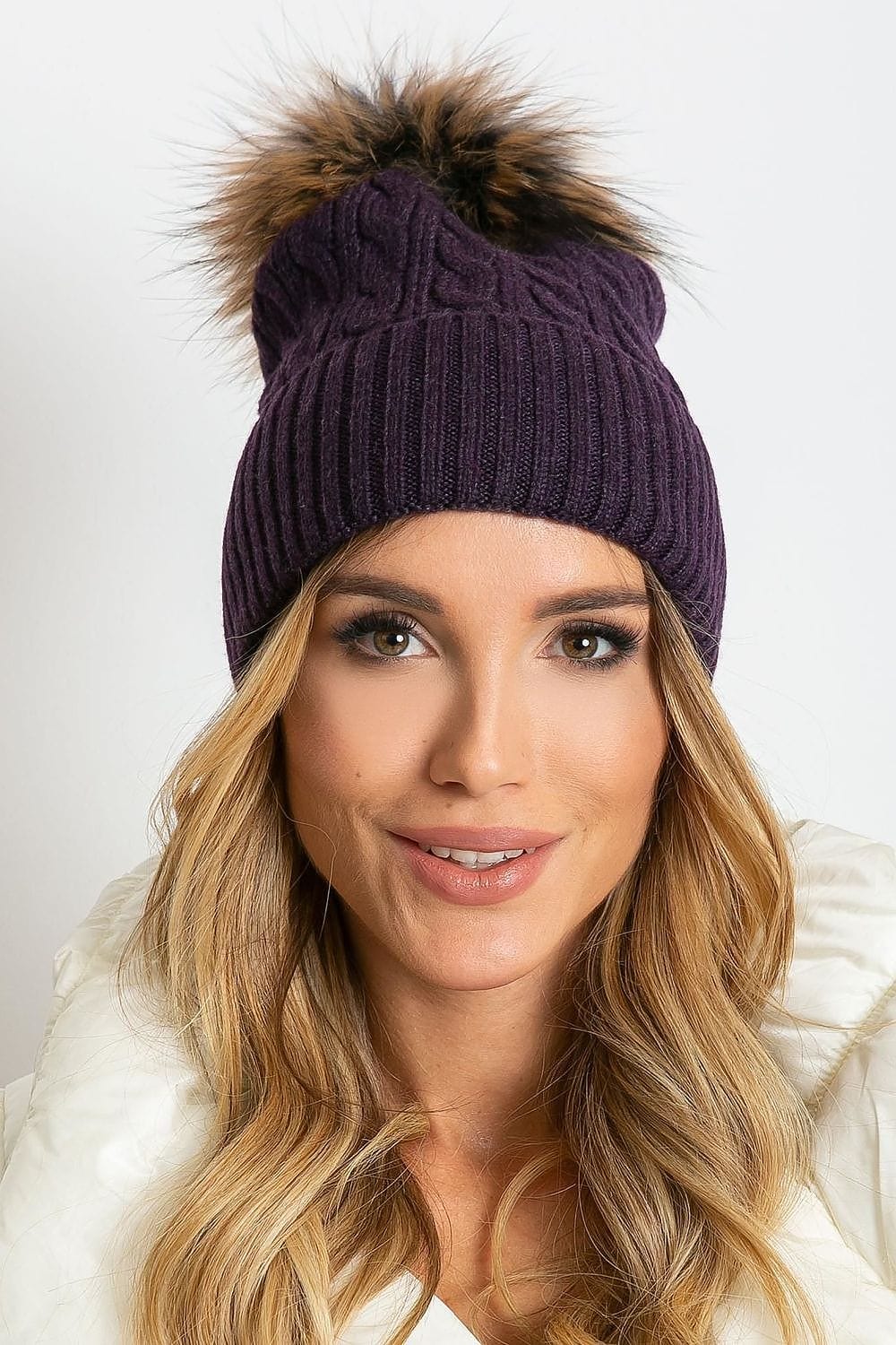 Women Winter Hat Wide Cuff Pom - ShalayeFashion