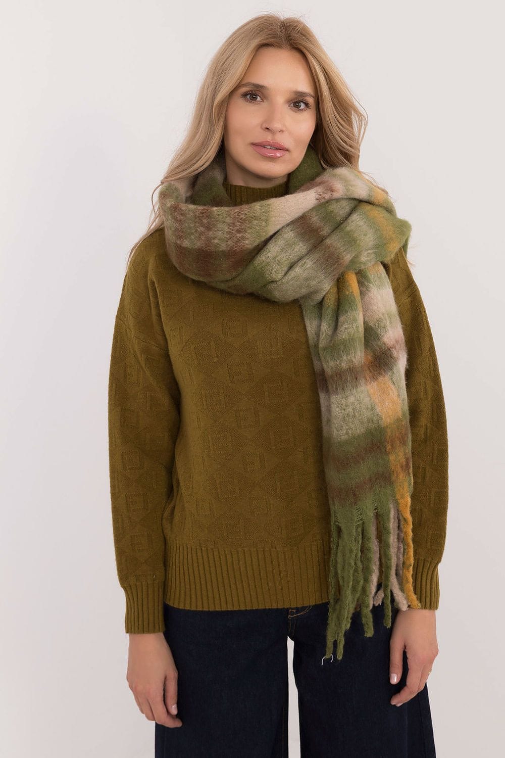 Women's Check Pattern Scarf Tassels Long - ShalayeFashion