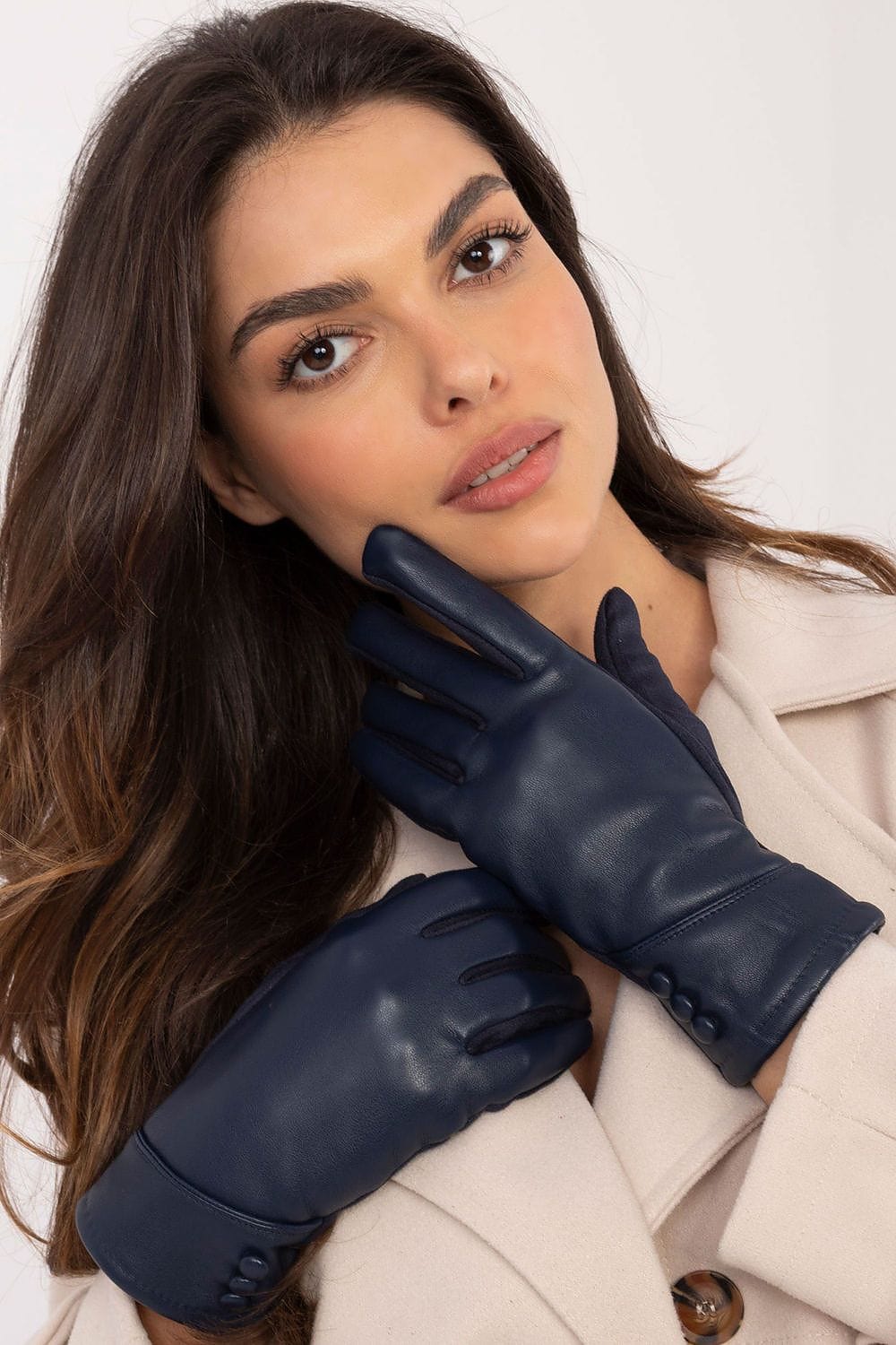 Women's Eco Leather Insulated Touchscreen Gloves Buttons - ShalayeFashion