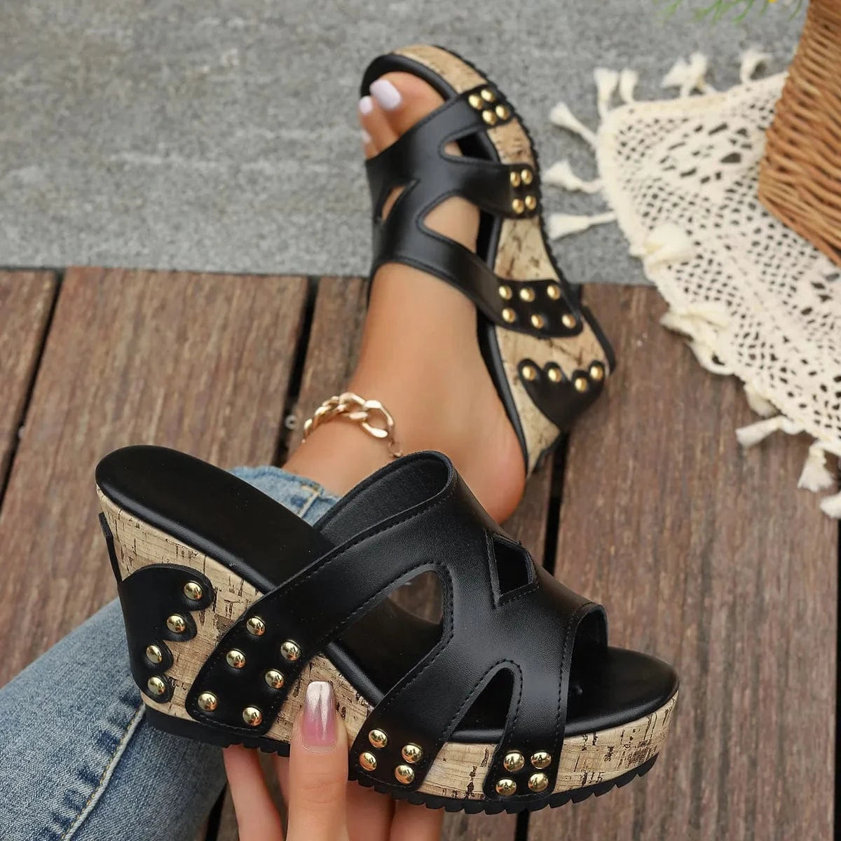 Women's Open Toe Wedge Sandals High - ShalayeFashion