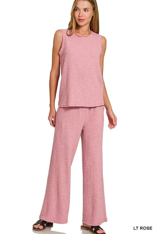 Zenana Cotton Slub Tank and Pants Set - ShalayeFashion