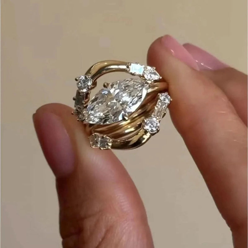 1 Carat Moissanite 925 Sterling Silver 3pcs Ring Set - ShalayeFashion