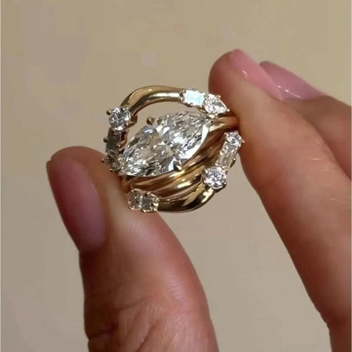 1 Carat Moissanite 925 Sterling Silver 3pcs Ring Set - ShalayeFashion