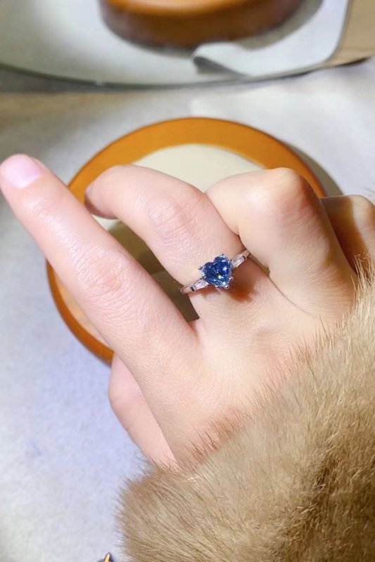 1 Carat Moissanite Heart - Shaped Platinum - Plated Ring in Blue - ShalayeFashion