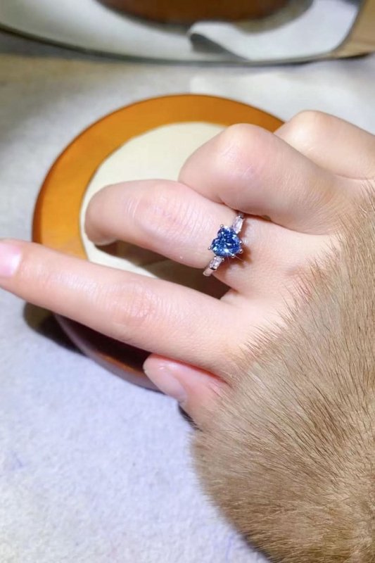 1 Carat Moissanite Heart - Shaped Platinum - Plated Ring in Blue - ShalayeFashion